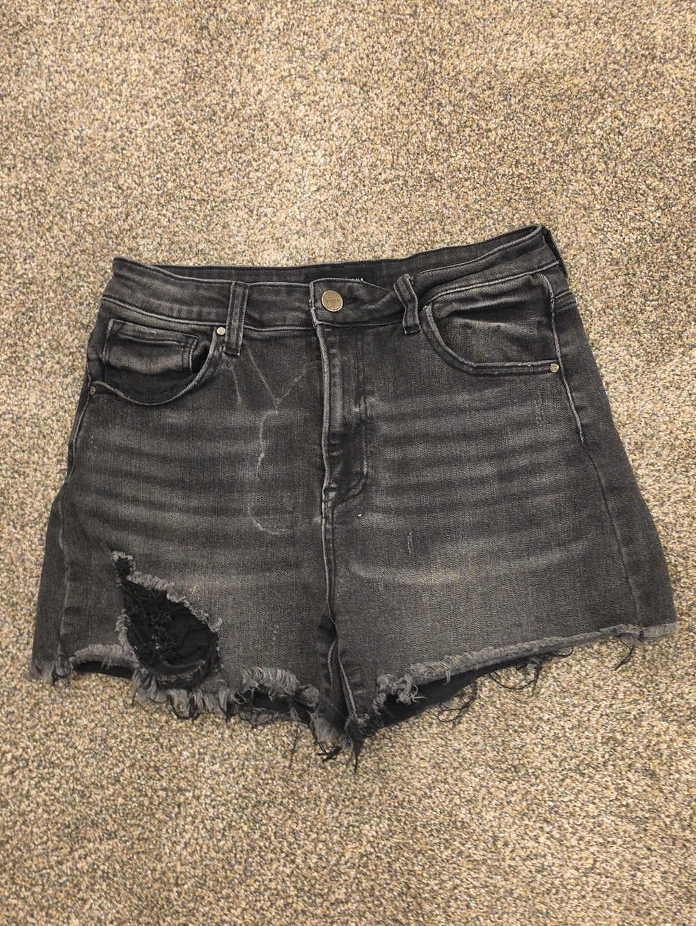High-Rise Distressed Women's Denim Shorts - Black